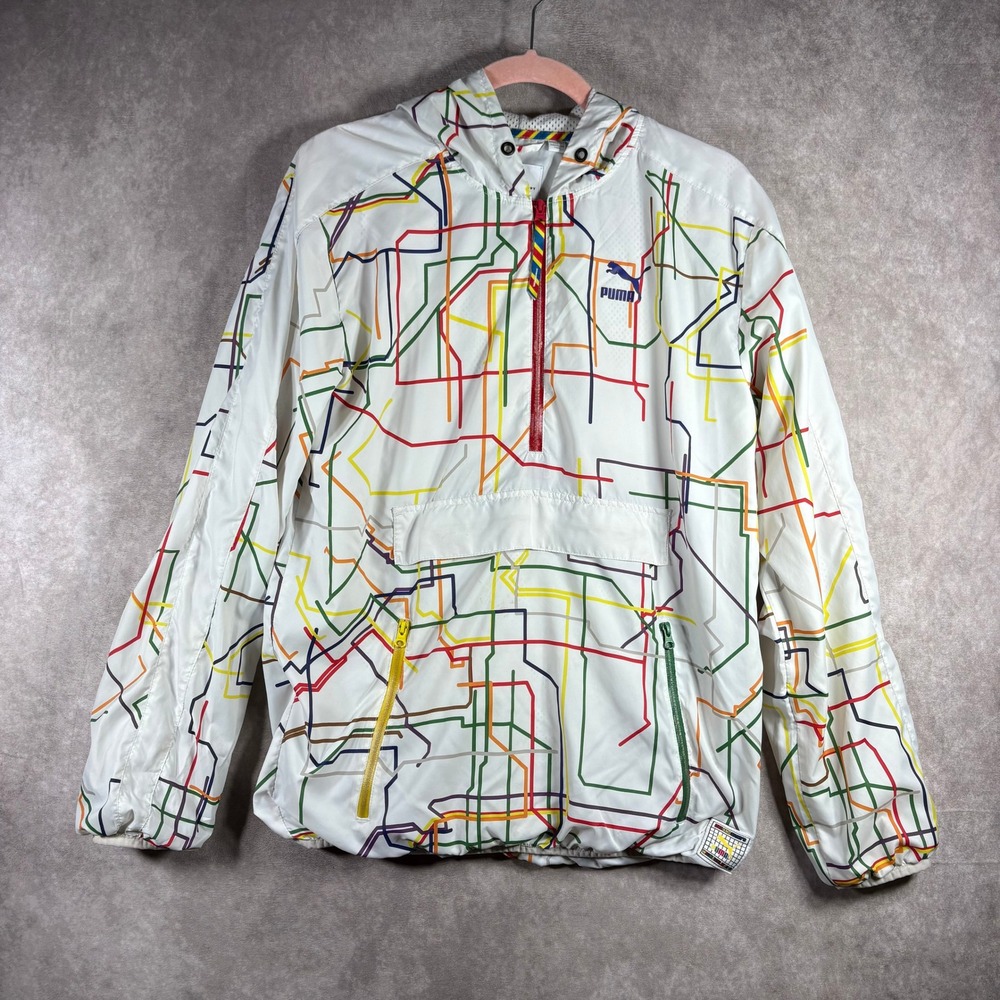 Puma Windbreaker Mens Small White‎ Dee & Ricky Subway Map Anorak Active Art Gym